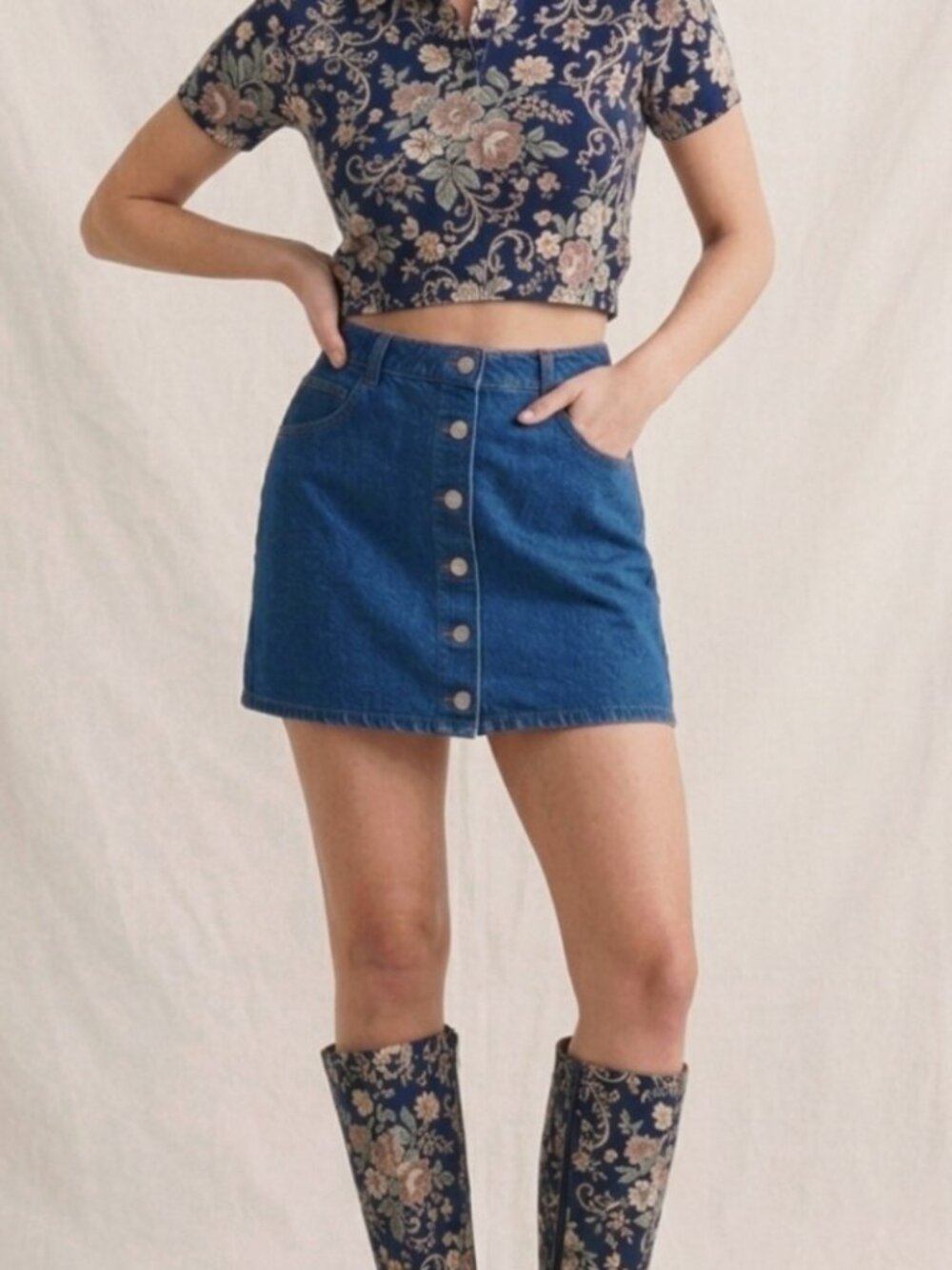 TWIK Par SIMONS New Highwaisted Button Down Denim Mini Skirt Organic Cotton